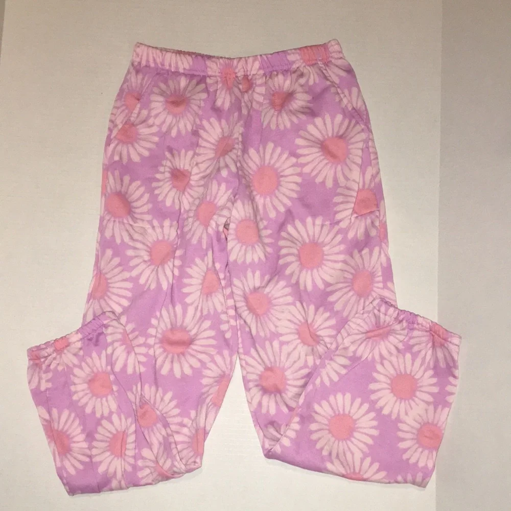 Girls' Pink Daisy Print Fleece Pajama Pants